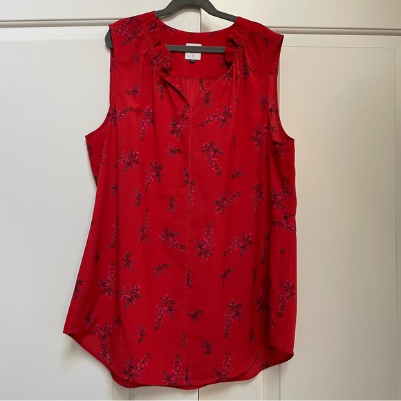 Cabi Sprig Floral Ruffle Collar Sleeveless Shirttail Hi Lo Hemline Blouse Shirt - Picture 1 of 12